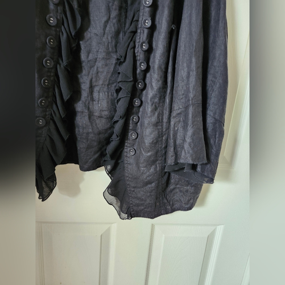 Multiples Black Ruffled Jacket Blazer 2x Button Down - Picture 2 of 6